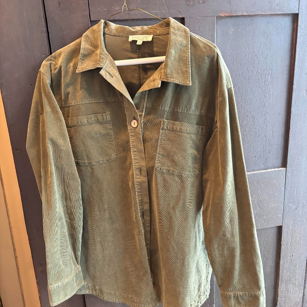 Olive Green fine Wale Corduroy Button Down Shirt S
